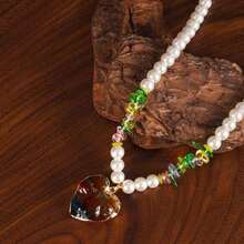 2pcs/Set Natural Crystal & Faux Pearl Double Layer Necklace, Symbolizing Hope And Optimism, Women's Jewelry Gift (Pendant Design/Shape Random)