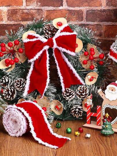 2 rolos de fitas decorativas de veludo natalinas, rolos de fitas de tecido faça você mesmo, fitas de borda de arame para artesanato, decoração de Natal e feriados