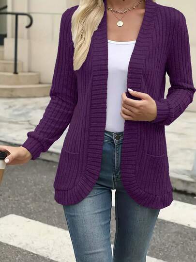 Fashionable Casual Ribbed Knit Cardigan Sweater