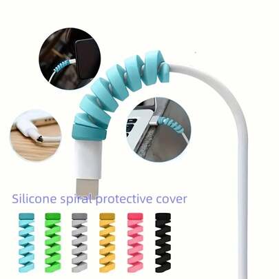 7-Pack Flexible Spiral Soft USB Cable Protector - Durable Anti- Cable Protector, Suitable For IPhone, Smartphones, Tablet Chargers - Multiple Colors Available (Black/White/Pink/Green/Blue/Orange/Yellow) - Essential For Home, Office, Travel, Workspace Organization, Simple Design, High-Quality Material, Smooth Surface, Exclusive For Office Workers And Tech Enthusiasts
