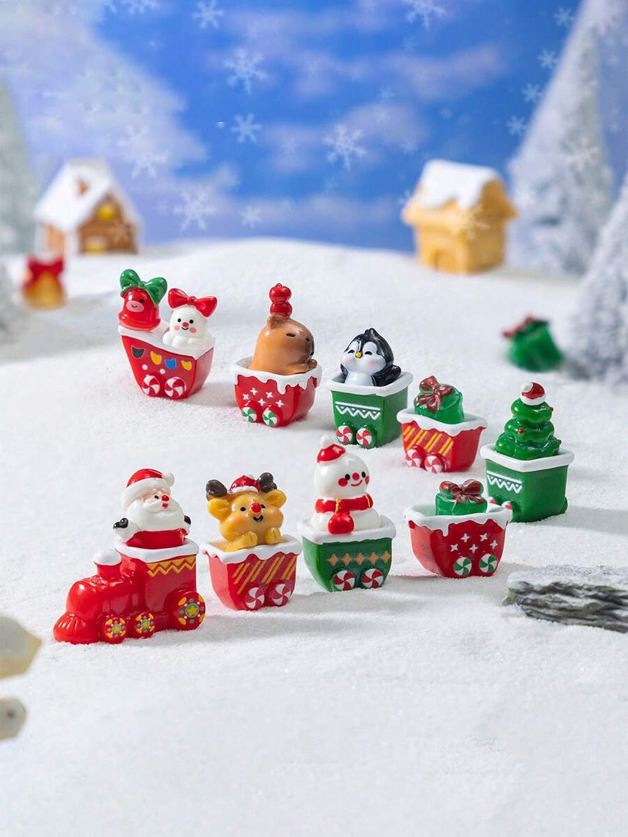3sets Creative Mini Christmas Train&Snowman&Elk&Small Animal Small Ornaments,DIY Christmas Micro Landscape Decoration,For Doll House Accessories,Micro Christmas Decoration,Christmas Gifts,Christmas Crafts,Mini Figures,Mini Gifts,Mini Resin Animals,Elf On The Shelf Accessories,Mini Stuff,