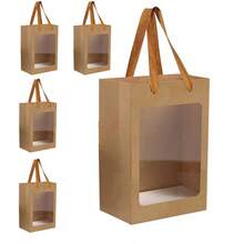 Set de 5/10 piezas de bolsas de papel Kraft con ventana en marrón, blanco, negro y rosa para regalo, bolsa de cumpleaños, bolsa de fiesta, bolsa de papel para embalaje exterior, bolsa de papel con soporte, suministros para fiestas, bodas, cumpleaños, decoración de fiestas, novia, despedida de soltero, dama de honor, regalo para nueva madre