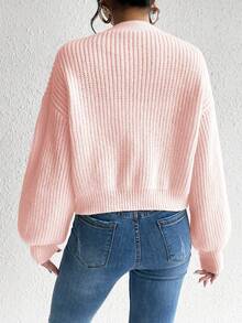 New Fashion Solid Color V-Neck Button Knit Cardigan For Women - Baby Pink - View 2