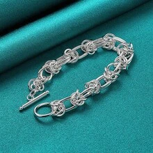 Pulsera de cadena de doble anillo chapada en plata de ley 925 para mujeres, joyería de moda para boda y fiesta