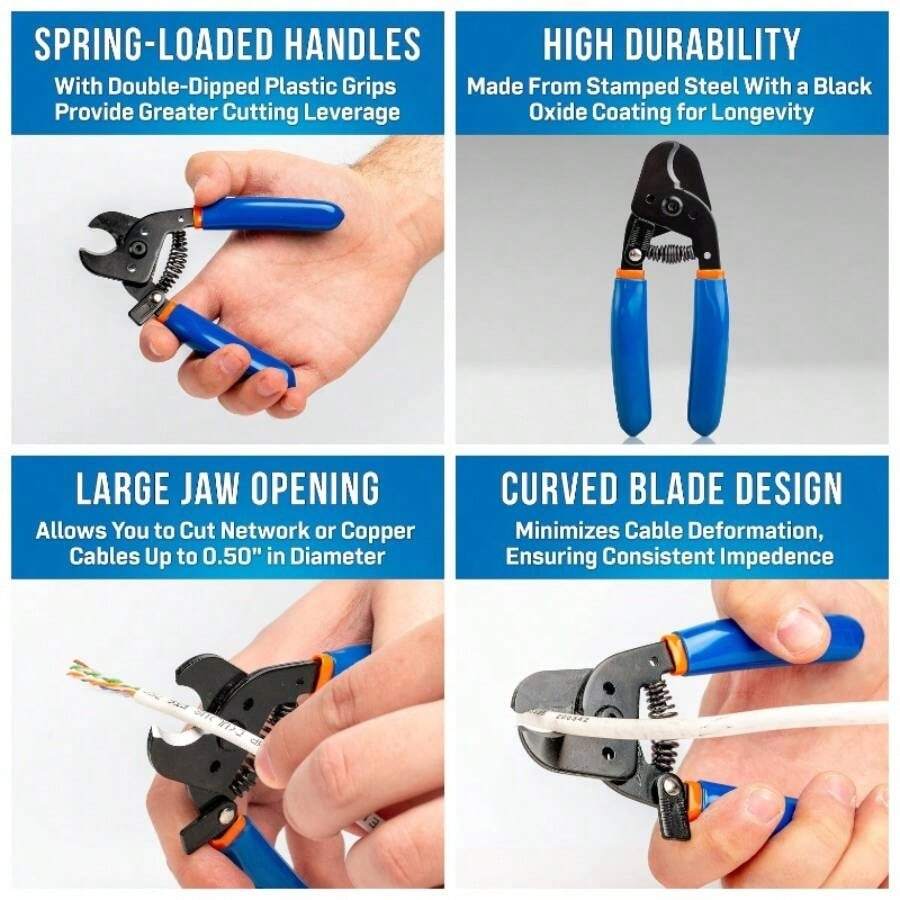 JIC - 500 - Cortador de cables compacto para cables de red de par trenzado, CAT5, CAT5e, CAT6, CAT6A - Cortador de cables de red - Ver 1