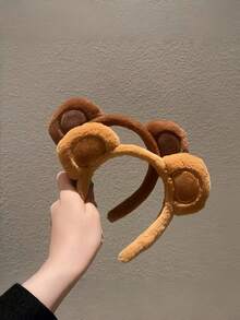 1pc New Plush Bear Headband, Women Cartoon Everyday Makeup Facial Mask Wash Face Sports Headband, Animal Elegant Cute Casual Street Party Polyester Headband, All Seasons, Hairband, Hair Hoop Headbands, Hair Band,