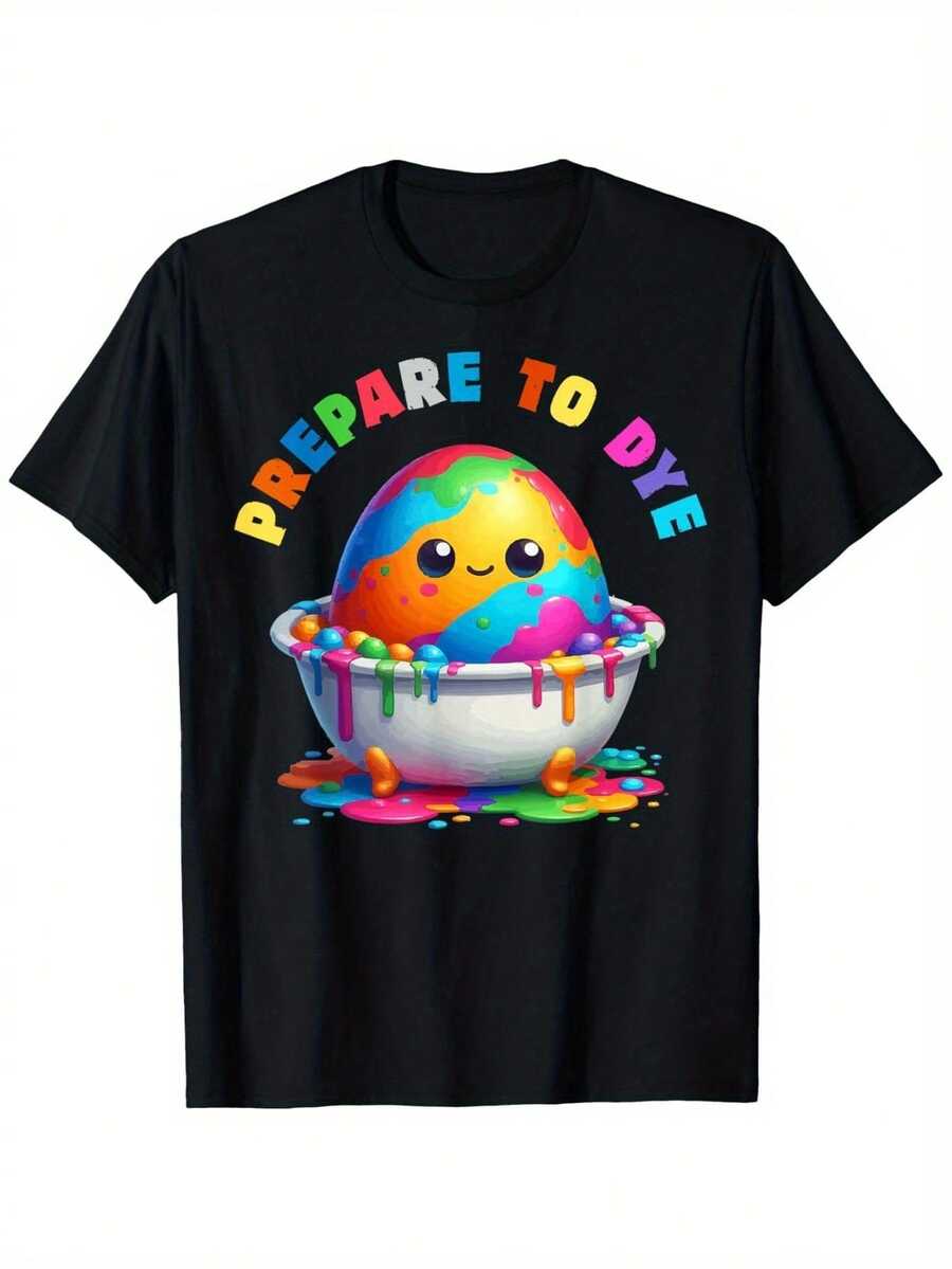 Ready To Dye Easter Egg Painting T-Shirt, Casual Short Sleeve T-Shirt, Crew Neck, Super Soft, Summer T-Shirt - Easter, St. Patrick'S Day Gifts, Mother'S Day Gifts - Black - View 1