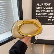 1pc European & American Fashion Metal Decor Mini Box Clutch Bag, Glamorous Metallic Trim Women's Party Handbag, Elegant Luxury Feel For Evening Dress, Leather Design Party/Wedding/Prom Clutch With Metal Chain, Prom Bag For Party, Best Choice Elegant Bag For Bridal Shower - 金色 - 查看 2