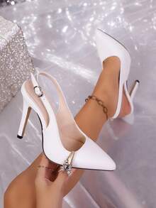 Geeyea Ladies' Solid Color Sexy Summer High-Heeled Sandals - White - View 5