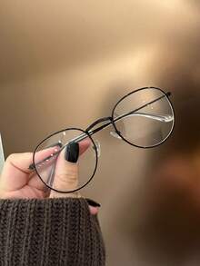 1pc Round High-Quality Gold Metal Frame Clear Lens Glasses, Fashionable And Suitable For Boy & Girl, Prevent Visual Fatigue When Using Computers, TVs, Gaming, And Smartphones - Clear - View 8