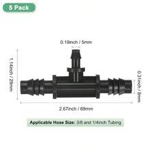5Pack Drip Irrigation Barbed Fittings 3/8 To 1/4 Inch Tee Tubing Connector Plastic 3 Way TEE Coupling For Greenhouse/Aquarium/Garden Watering System Drip Irrigation Kit Parts - 5 - 查看 4