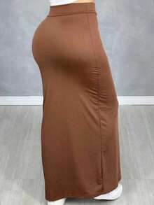 Skirt With Side Slit Perfect Fit Midi Body Casual Sensuality Elegance Suplex Premium - Rỉ Nâu - Xem 2