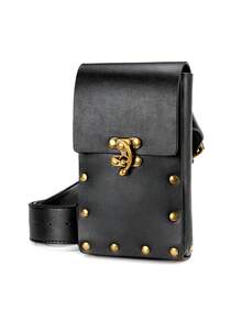2pcs/Set Vintage Street Style Viking Belt, Faux Leather Accessories Viking Costume Leather Double Buckle Belt Waist Bag, Suitable For Men Party Halloween Wear