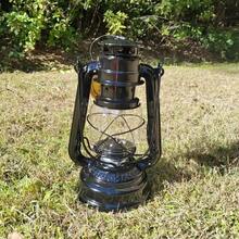 Lámpara de queroseno retro negra y plateada, lámpara de aceite a prueba de viento para camping, luz portátil de metal para exteriores - Negro - Ver 3