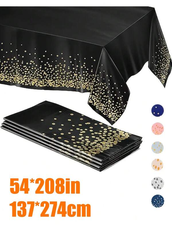 1 pezzo 54*108 pollici (137*274 cm) Elegante tovaglia monouso in PEVA con pois dorati, tovaglia impermeabile per feste, matrimoni, compleanni, Natale, Ognissanti e decorazioni per la casa