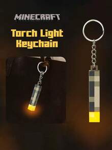 Minecraft Chaveiro decorativo com lanterna de pixel da série Comemorativa, 1 peça, luz noturna, iluminação para aventura ao ar livre, carregamento USB monocromático/sete cores do Minecraft, lanterna com cabo de carregamento, luz noturna, luz decorativa para atmosfera, lanterna, luz ambiente LED para quarto, sala de jogos, corredor, decoração para casa, coleção de presentes de jogos eletrônicos, decoração para festa, presente de Natal