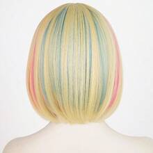 DColorful Bob Wig Short Rainbow AI Doll Look Wig For Halloween Movie Costume Cosplay - Tóc vàng, Hỗn hợp, Hồng, Xanh lam, Tóc bob - Xem 5