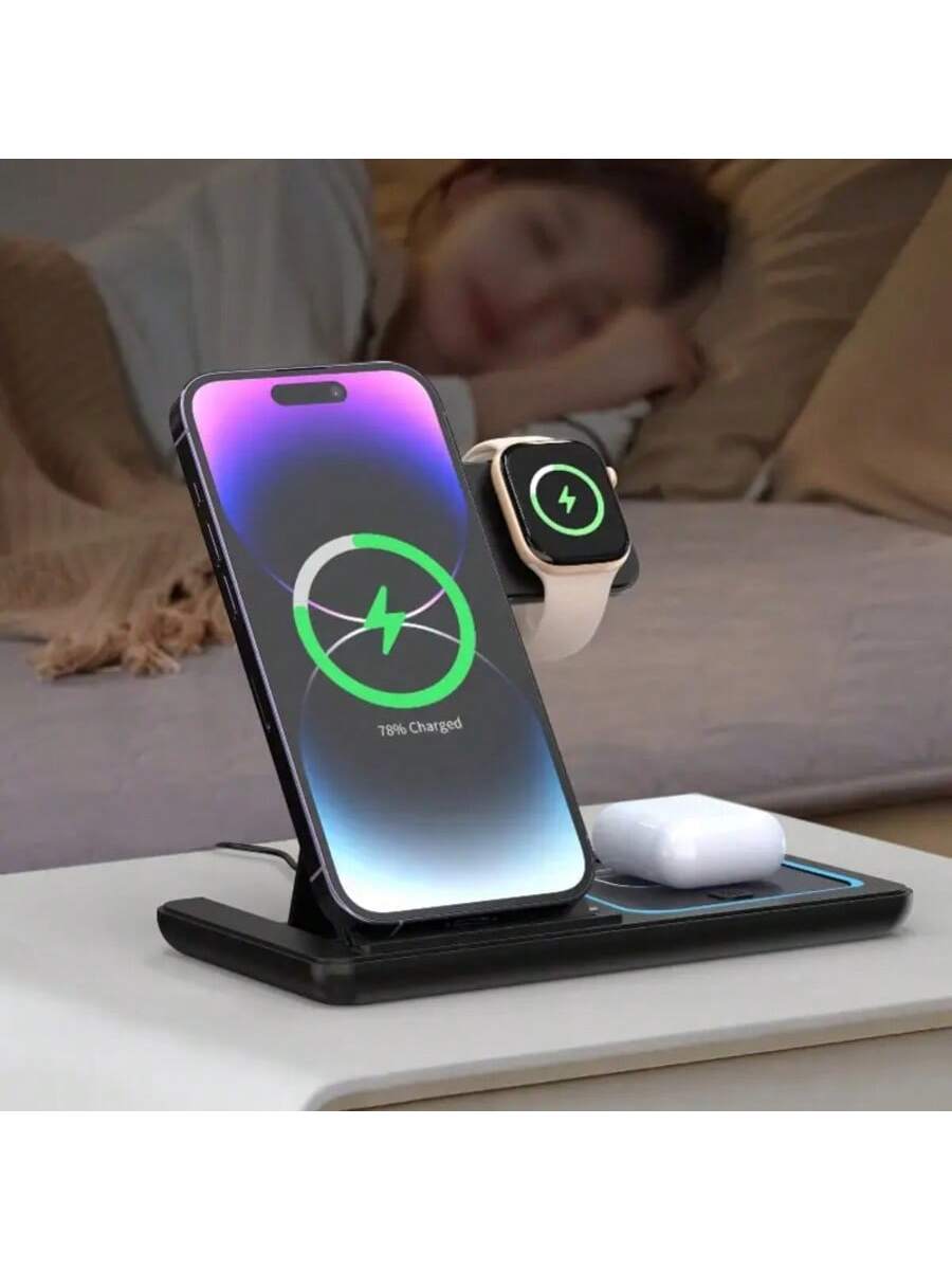 محطة شحن سريع متعددة الأجهزة - شاحن لاسلكي 3 في 1...