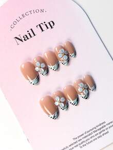 10 pezzi di unghie finte corte, set di unghie a pressione artigianali, arte di unghie da ragazza dolce, formato corto, forma mandorla, unghie acriliche a pressione adatte per donne e ragazze da indossare per feste di vacanza, unghie finte riutilizzabili fatte a mano e 1 mini lima per unghie e 1 etichetta adesiva