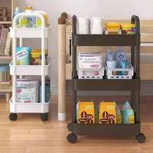 1 pieza Estantería de almacenamiento de plástico, no tan elegante como las de metal, carrito de almacenamiento móvil resistente - Estantería móvil con ruedas, ahorra espacio para la cocina, el baño, el dormitorio, la oficina - Ruedas que se deslizan suavemente, construcción de plástico resistente - Unidad de estantería multiusos moderna blanca para uso doméstico y comercial, diseño de alta calidad, esencial para espacios pequeños