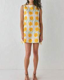 Women 2025 Summer Sleeveless Floral Short Shift Cotton Linen Loose Dress, Style - Màu vàng - Xem 4