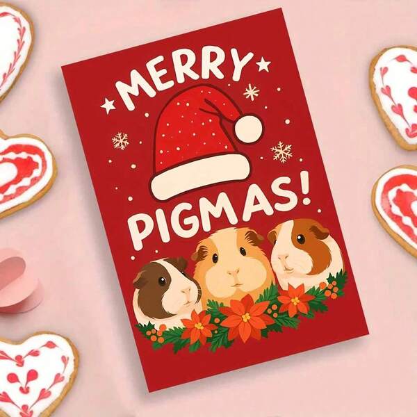 1pc "Guinea Pig - Themed Merry Pigmas" Greeting Card With Envelope - Charming Holiday Card For Pals, Christmas Spirit, Showing Warmth To Her/Him, Pal Christmas Gifts