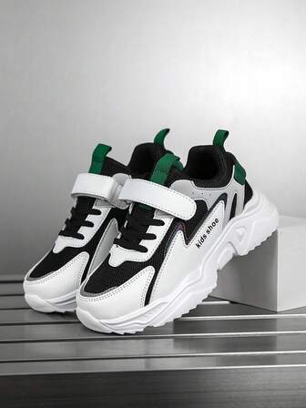 1 par nya bekväma och mångsidiga sportskor för barn - mesh, andningsbara, bokstavsdekor, kontrastfärgade platta, stödjande låga löparskor, lämpliga för alla årstider, vardagskläder, skola, utomhusvandring, moderiktiga barnskor för pojkar och flickor