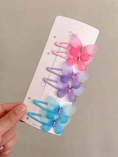 12pcs/Set Colorful Butterfly Rhinestone Hair Clips, Cute & Sweet For Girls, Suitable For Daily Use (No Card)