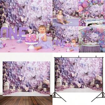 Purple Butterfly Photography Backdrop Floral Wonderland Bridal Shower Background Baby Shower Birthday Party Girls Photobooth Props Newborn Favors