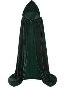 Unisex Hooded Cape Long Velvet With Hood Halloween Cosplay Costumes 43-71inches - Green - View 9