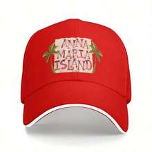 Anna Maria Island, Florida  Sea Ocean Baseball Cap - Black With Pink & White Design, Unisex Beach Hat For Men And Women, Casual Outdoor Sports Cap, Beach Accessories| Playful Design| Durable Headgear, Beach Hat - Red - View 6