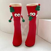 1 par de calcetines de media caña con estampado de Papá Noel, calcetines de regalo lindos para parejas/niños, aptos para otoño/invierno, Año Nuevo - Multicolor - Ver 1