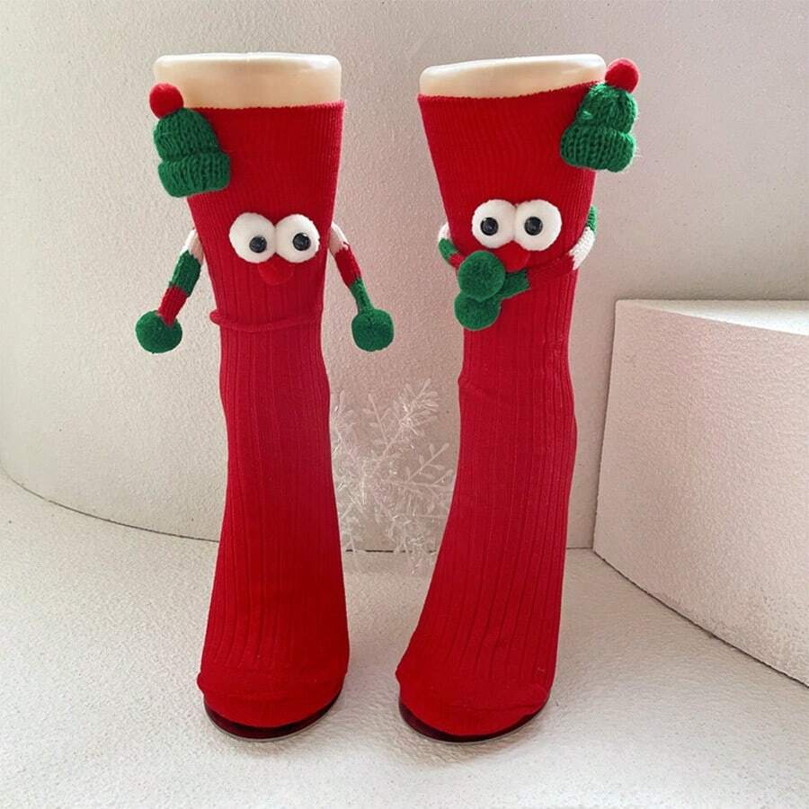 1 par de calcetines de media caña con estampado de Papá Noel, calcetines de regalo lindos para parejas/niños, aptos para otoño/invierno, Año Nuevo - Multicolor - Ver 1