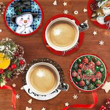4pcs/8pcs Christmas Themed Coasters, Christmas Pattern Absorbent Pads For Coffee, Drinks, Kitchen, Table, Room, Bar Decor, Holiday Gifts