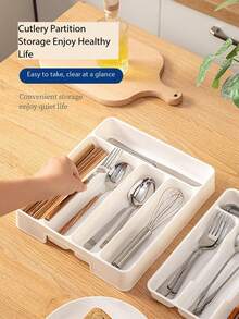 1 قطعة مقسم درج المطبخ، صندوق منظم أدوات المائدة، رف تخزين السكاكين والشوك والأعواد الصينية المدمج في خزانة المنزل، منظم أدوات المطبخ، منظم أدوات المائدة والأعواد الصينية في خزانة المطبخ، صينية فاصل السكاكين والشوك والملاعق - متعدد الألوان - مشاهدة 4