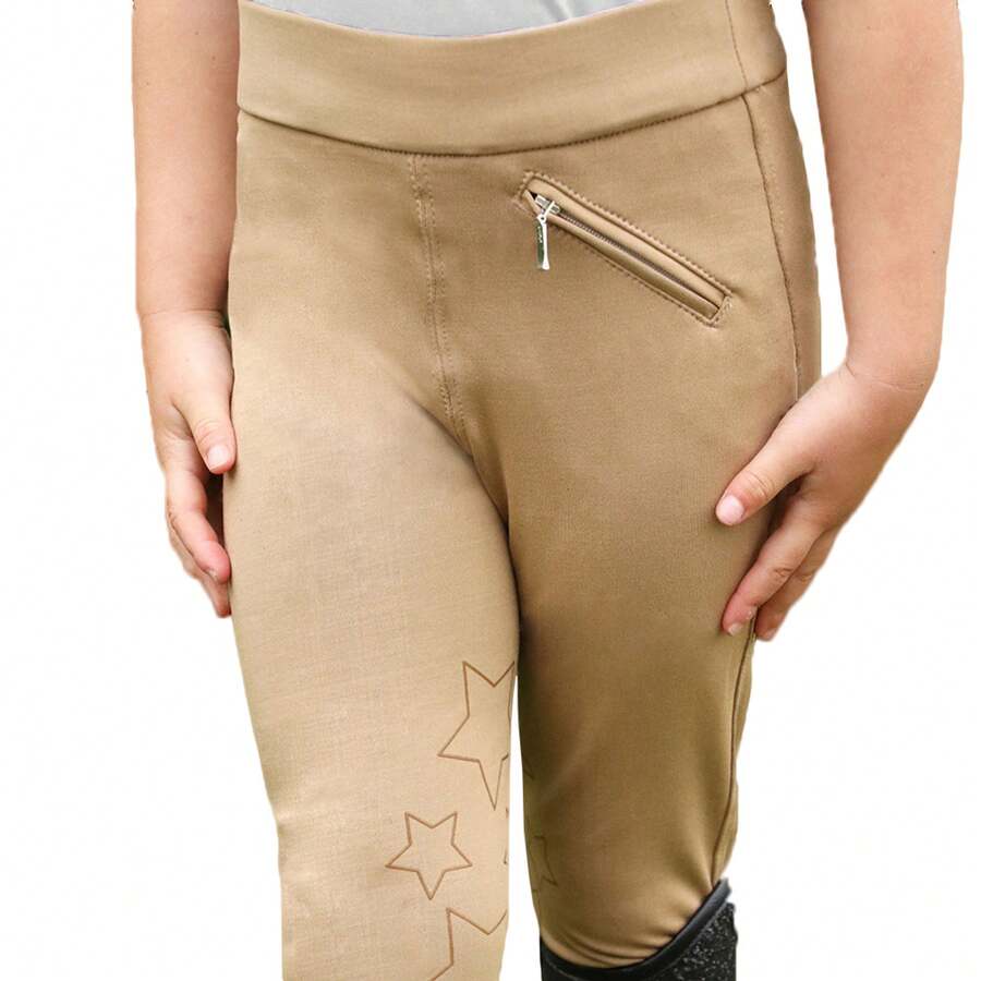 Hy RFORMANCE Childrens/Kids Stella Riding Tights (Beige) - 50% Polyester/50% Spandex - 204gsm - (BZ3056) - Beige - View 1