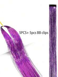 20pcs/10pcs/5pcs/3pcs/1pc Women Metal Hair Tinsel, Shiny Metallic Hair Tinsel Extensions, Heat Resistant Hair Accessories Fashion Headband Elegant Hair Band - Purple - View 13