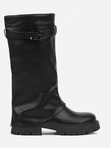 VICES Wrinkled Boots With Turn-Up Shaft And Buckle - Black - View 3