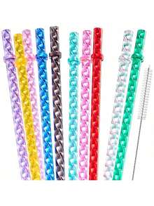 Swirl Straws For Tumbler, Reusable 11" Long Hard Plastic Shiny Crystal Tumbler,Replacement Drinking Straws For 16 OZ 20 OZ 30 OZ 40OZ , Yet Tumblers,Cleaning Brush,Clear Hard Drinking Straws For 10mm Large Wide Water Bottle Straw For Cup Accessories - Multicolor - View 10
