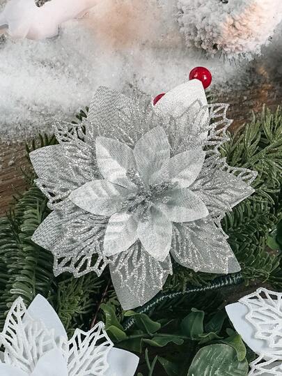 20/10/1 件一品红圣诞花卉带夹子，圣诞装饰，闪亮一品红，圣诞树花饰，DIY 圣诞花环，家庭节日派对