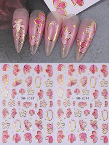 2 PCS Pink Flower Petal 3D Nail Stickers Elegant Flower Gold Edge Line Geometry Designs Nail Art Decals For Acrylic Nails DIY Spring Self-Adhesive Manicure Decoration Supplies - Nhiều màu 1 - Xem 2