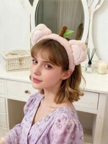 1pc New Plush Bear Headband, Women Cartoon Everyday Makeup Facial Mask Wash Face Sports Headband, Animal Elegant Cute Casual Street Party Polyester Headband, All Seasons, Hairband, Hair Hoop Headbands, Hair Band,