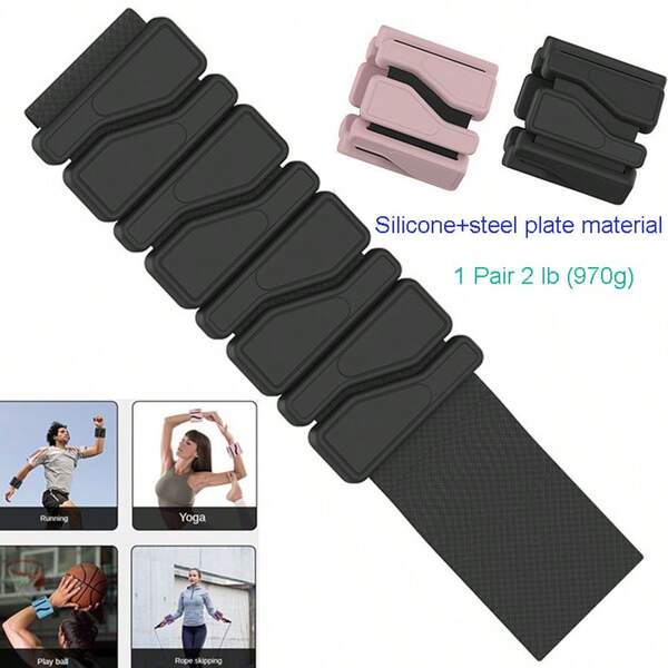 1 par de pesos de pulso e tornozelo, 2 lb (970 g), silicone à prova d'água, ajustável, equipamento de ginástica para exercícios de força, pulseira de peso de pulso e tornozelo, perna, peso de pulso, cinta de massagem fitness, conjunto de 2 pulseiras de silicone com peso para corrida, fitness, ioga, natação - durável, à prova d'água, confortável - construída em chapa de aço