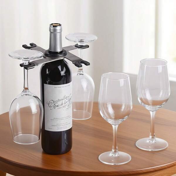 1pc Foldable Stainless Steel Wine Rack Holds 1 Bottle & 4 Glasses, Space-Saving Design, Suitable For Hotel, Restaurant, Bar, No Assembly Required, Perfect Storage Solution For Wine And Glasses