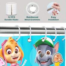 1pc  Ice Cream Pups Shower Curtain - Durable Polyester, Playful Cartoon Pups & Ice Cream Flavors Design, Washable Bathroom Decor, Blue Ice Cream Theme, Perfect For Kids' Bathrooms, Bathroom Decor And Accessories