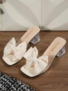 女士粗跟高跟凉鞋，蝴蝶花朵图案，时尚婚礼公主鞋 - 米色 - 查看 8