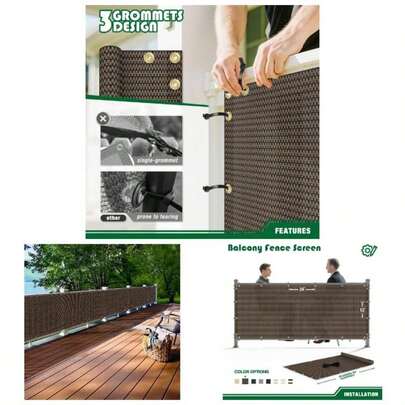 3'x10' Brown Balcony Privacy Screen Fence Outdoor Patio Mesh Shade Net Cover, Shade Cloth Temporary Fencing Apartment Railing Porch Deck