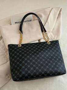 Large Capacity Handbag For Women, New Fashion Vintage Chain Shoulder Tote Bag, Printed Casual Travel Bags