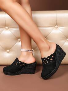 Dép lê đế xuồng hở mũi, thoáng khí, cắt laser, thời trang và thoải mái. - toàn màu đen - Xem 2