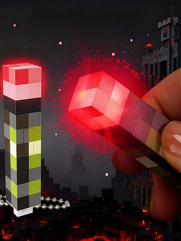1pc Rechargeable Minecraft Torch Keychain, 7-Color Torch Keychain, Mini Night Light Torch Atmosphere Lamp, Torch Pendant Minecraft Accessory Toy Model, Backpack Hanging Decor, Pixel Mining Craft Party Supplies, Pixel Miner Birthday Party Decorations